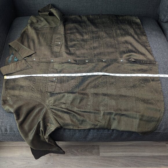Ralph Lauren 100% Silk Dupioni Shirt | Olive Green Luxury | Size 20W - Picture 6 of 13